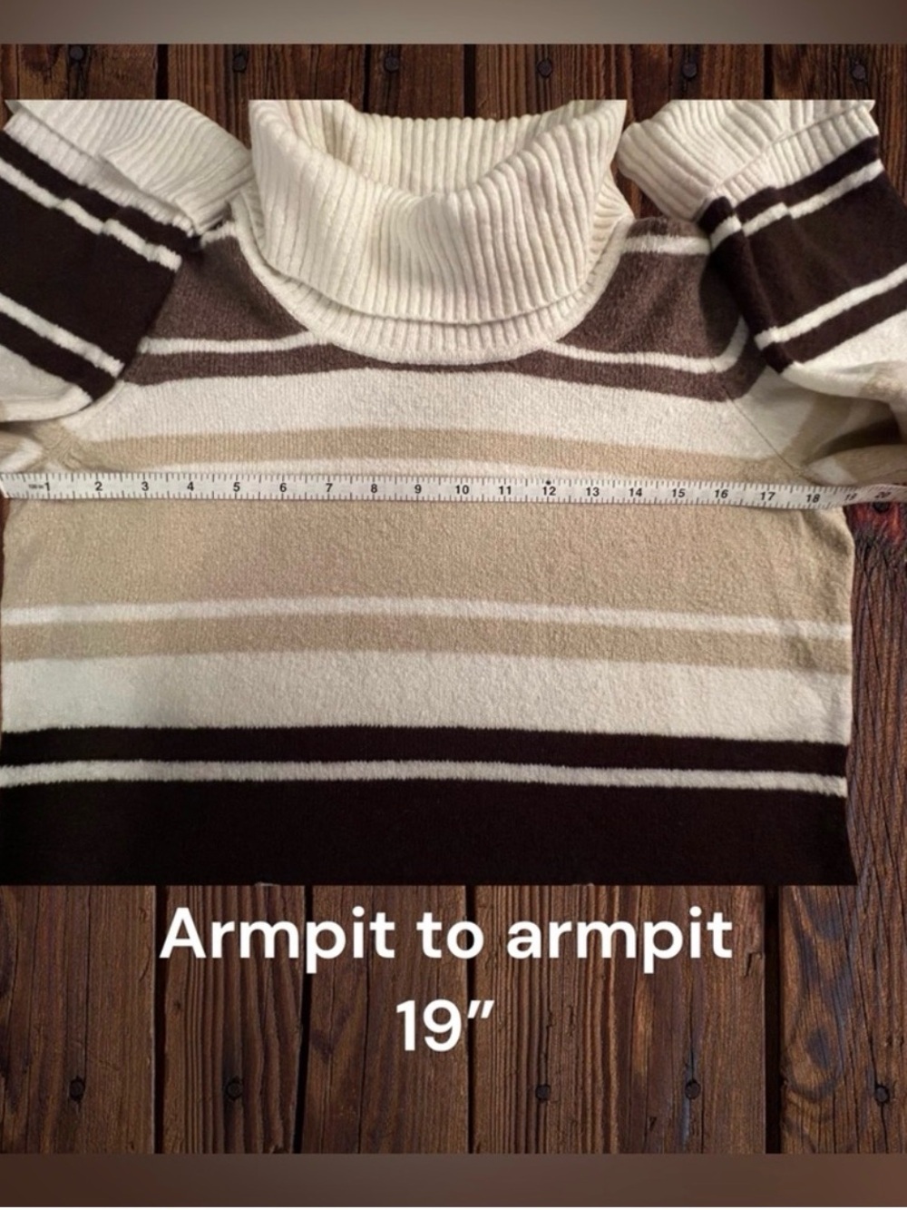 Style & Co. Striped Cowl Neck Knit Sweater Medium Neutral Kangaroo Pocket - Picture 8 of 14